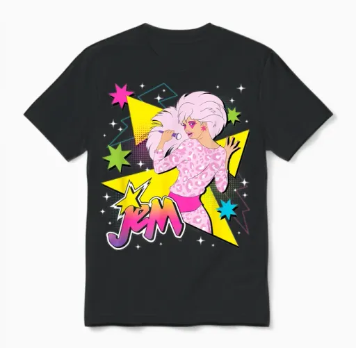 Jem and the Holograms Jem Pop Star Singing Stars & Geometric Unisex T-Shirt in Black