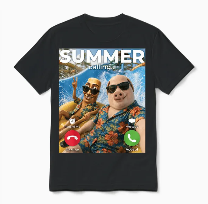 Summer Vacation John Pork Tung Sahur Pool Party Telefon Meme Unisex T-Shirt in Black