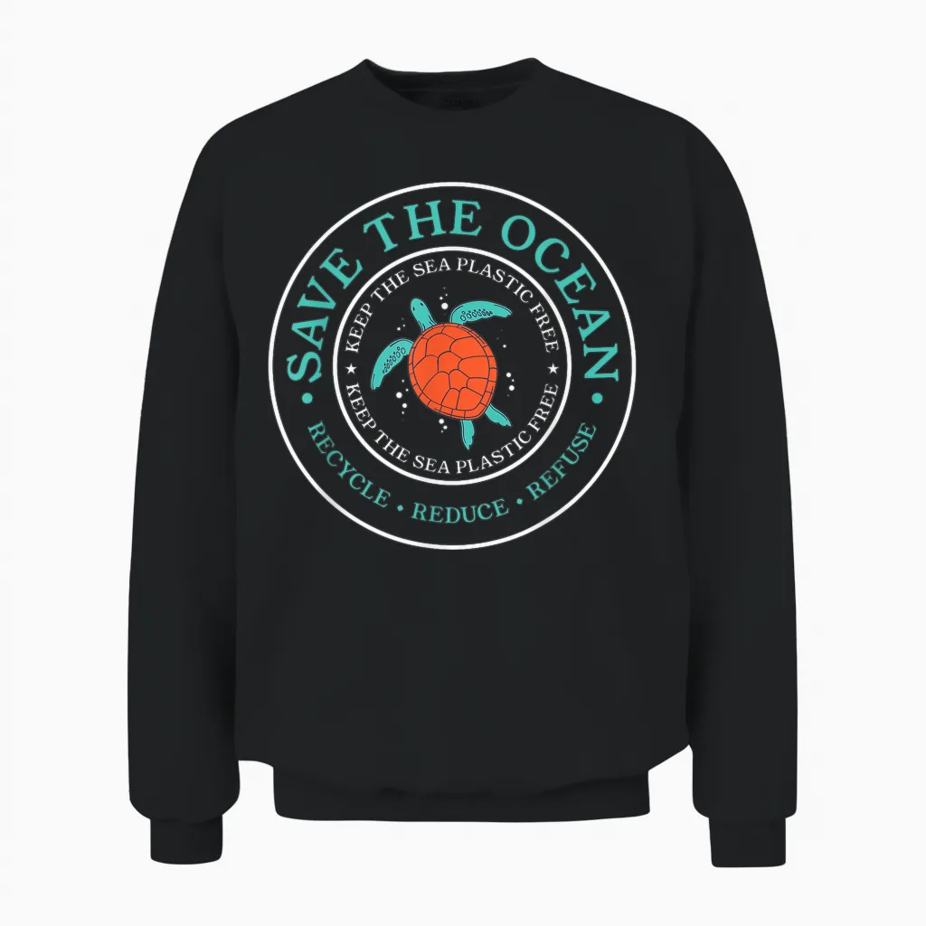 Save the Ocean Lovely Earth Day Sea Kunststoffstrohhalm Frei Unisex Sweatshirt in Black