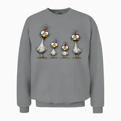 Eagerlys Bunte Lustige Hühner-Kunst, Verrückte Hühnerfamilie Unisex Sweatshirt - Sport Grey