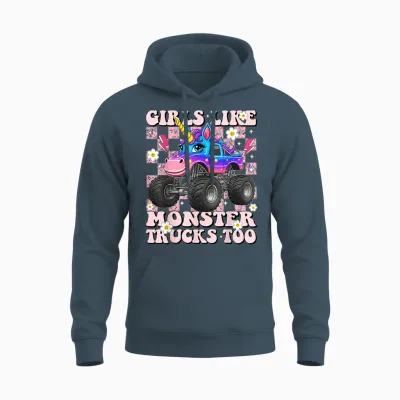 Girls Like Monster Trucks Too Cute Unicorn for Toddler Teen Unisex Hoodie - Dark Heather