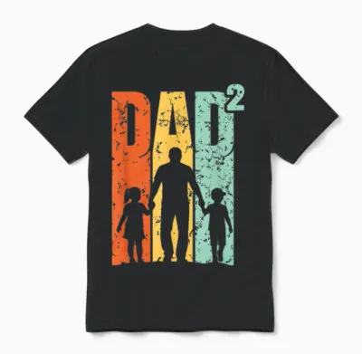 Papa Von Zwei Kindern Im Retro-Vintage-Stil Unisex T-Shirt - Black