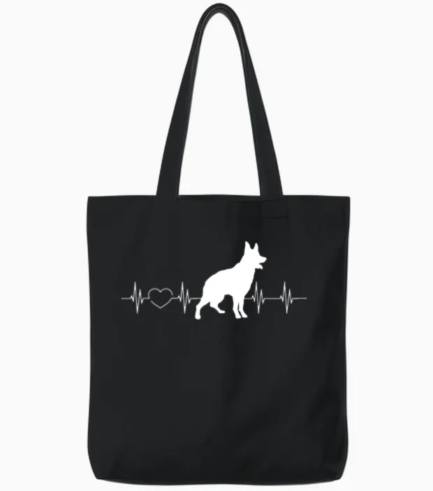 Australian Cattle Dogs Heartbeat Tote Bags in Black