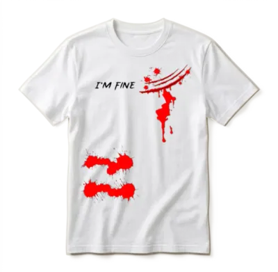 I'm Fine Bloody Hand Bloodstained Blood Splatter Unisex T-Shirt - White
