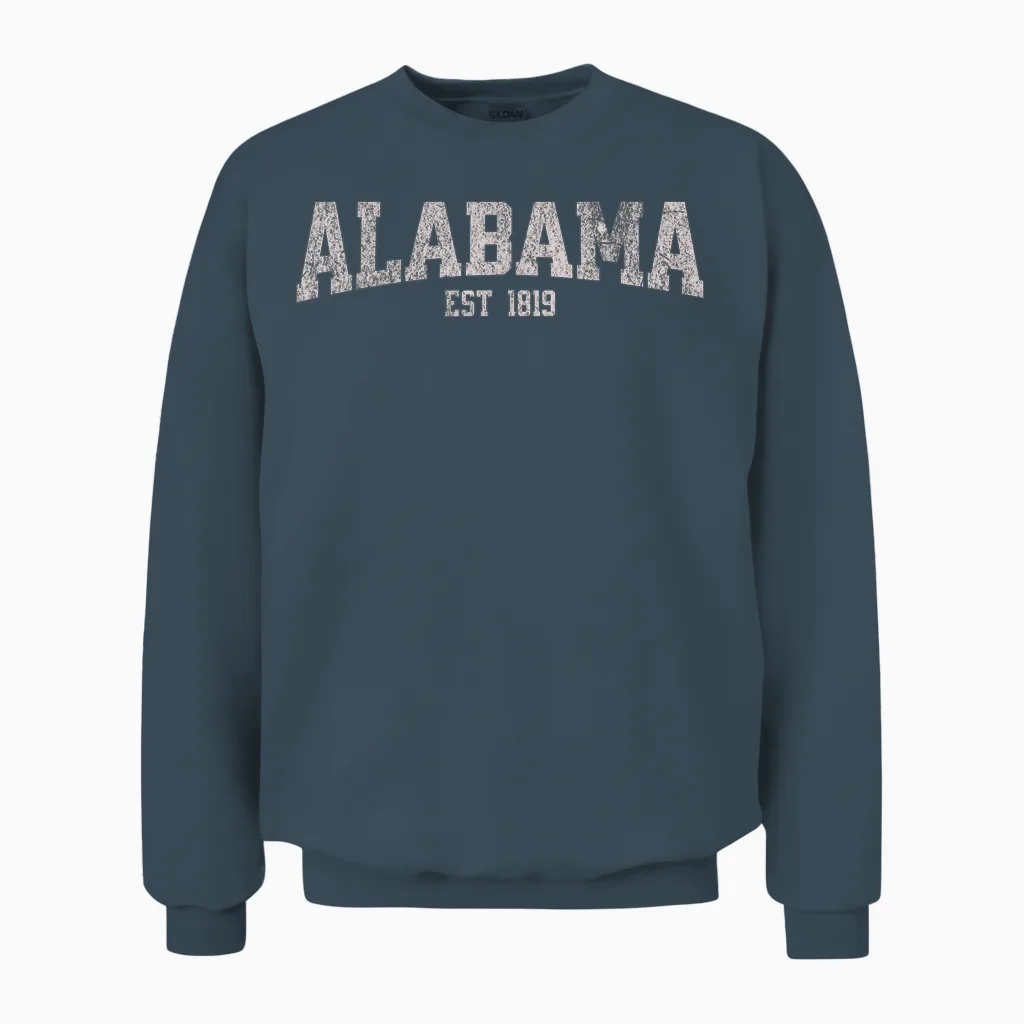 Classic Alabama Print Retro Varsity Vintage Alabama Unisex Sweatshirt in Dark Heather