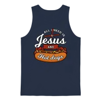 All I Need Is Jesus and Hot Dogs Unisex Tank Top - Navy – 1