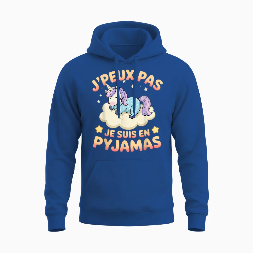 Je Peux Pas Je Suis En Pyjama Unicorn Funny Relaxation Unisex Hoodie in Royal