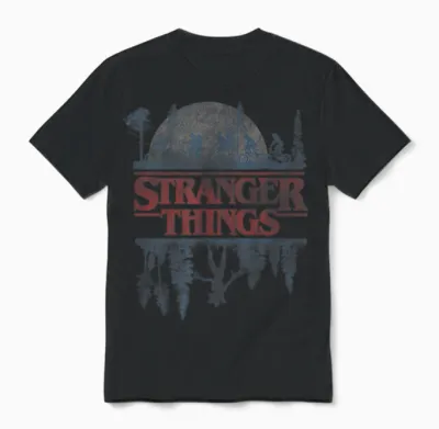 Stranger Things Blue Gradient Shadow Upside Down Logo Unisex T-Shirt - Black