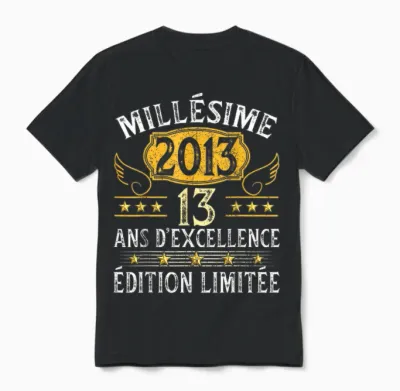 Vintage 2013 13 Years Birthday Girl Boy Vintage 2013 Unisex T-Shirt - Black