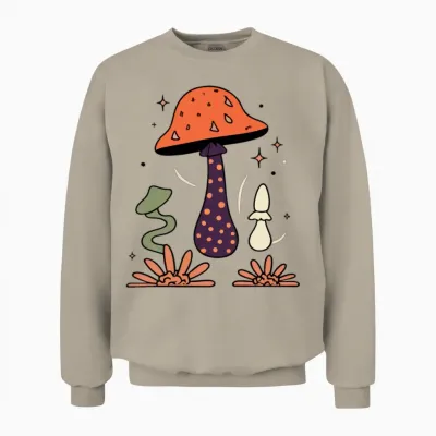 Retro 70s Mushrooms Unisex Sweatshirt - Sand