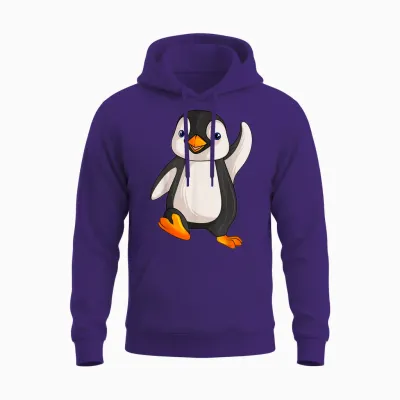 Süße Pinguin Liebhaber Geschenke Damen Kinder Unisex Penguin T-Shirt Grau Small Cartoon Pinguin Design Klassisch Cartoon Pinguin Pull-On Reguläre Passform Kurzarm Weihnachten Geburtstag Unisex Hoodie - Purple