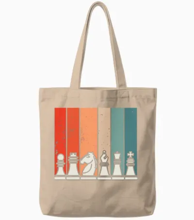 Retro Chess Tote Bags - Natural