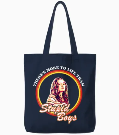 Netflix Stranger Things Max More to Life Than Stupid Boys Short Sleeve Tote Bags - Navy