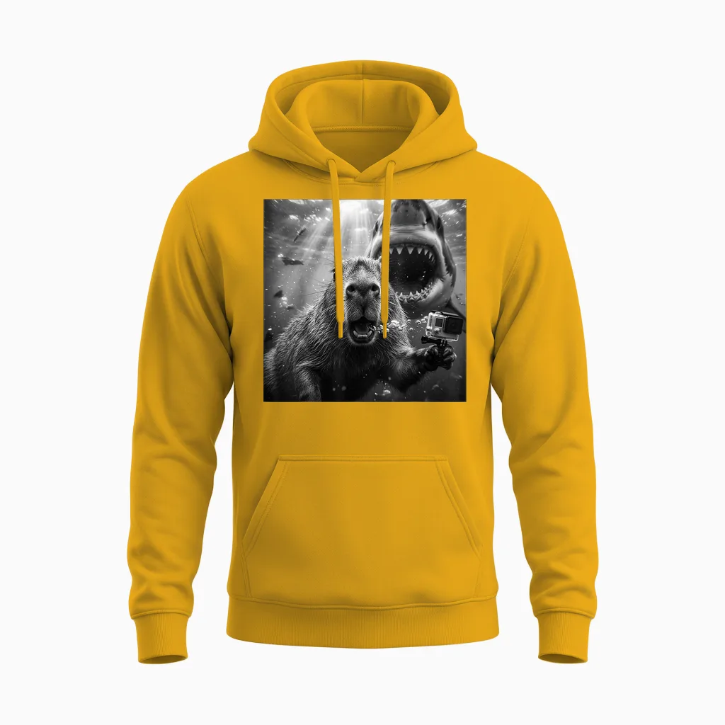 Capybara Selfie Unterwasser Lustige Szene Illustration Unisex Hoodie in Gold