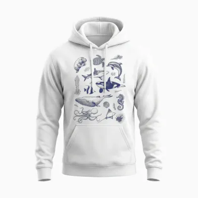 Ocean Wildlife Vintage Shark Turtle Octopus Graphic Tees Unisex Hoodie - White