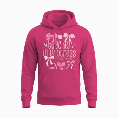 Women Teacher in Progress Coquette Pink Bow Future Teacher Unisex Hoodie - Heliconia