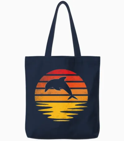 Dolphin Retro Tote Bags - Navy