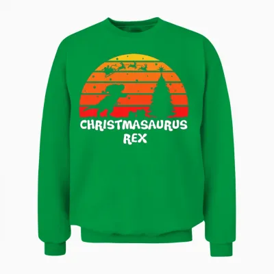 Christmasaurus Rex Retro Sunset Unisex Sweatshirt - Irish Green