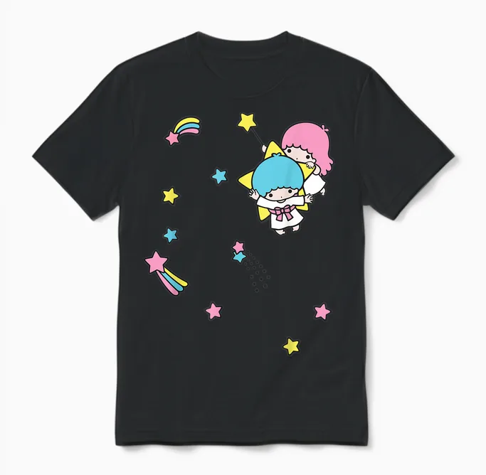Little Twin Stars Rainbow Stars Unisex T-Shirt in Black