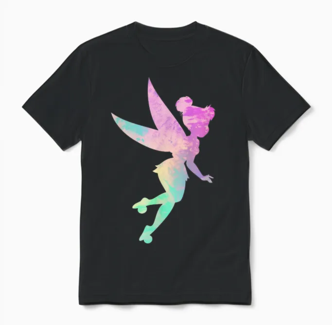 Disney Peter Pan Tinker Bell Tie Dye 90s T-Shirt, Black, S Unisex T-Shirt in Black
