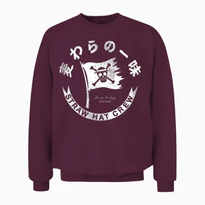 One Piece Anime Straw Hat Crew Flag with Kanji Unisex Sweatshirt - Maroon