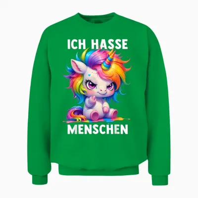 Misantroph T-Shirt with German Text "ich Hasse Menschen" (german Language), Black Unisex Sweatshirt - Irish Green
