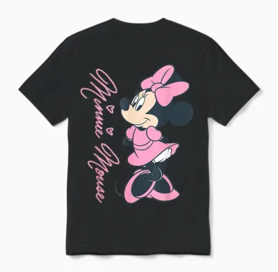 Disney Mickey Mouse and Friends Minnie Mouse Pink Hearts Unisex T-Shirt - Black
