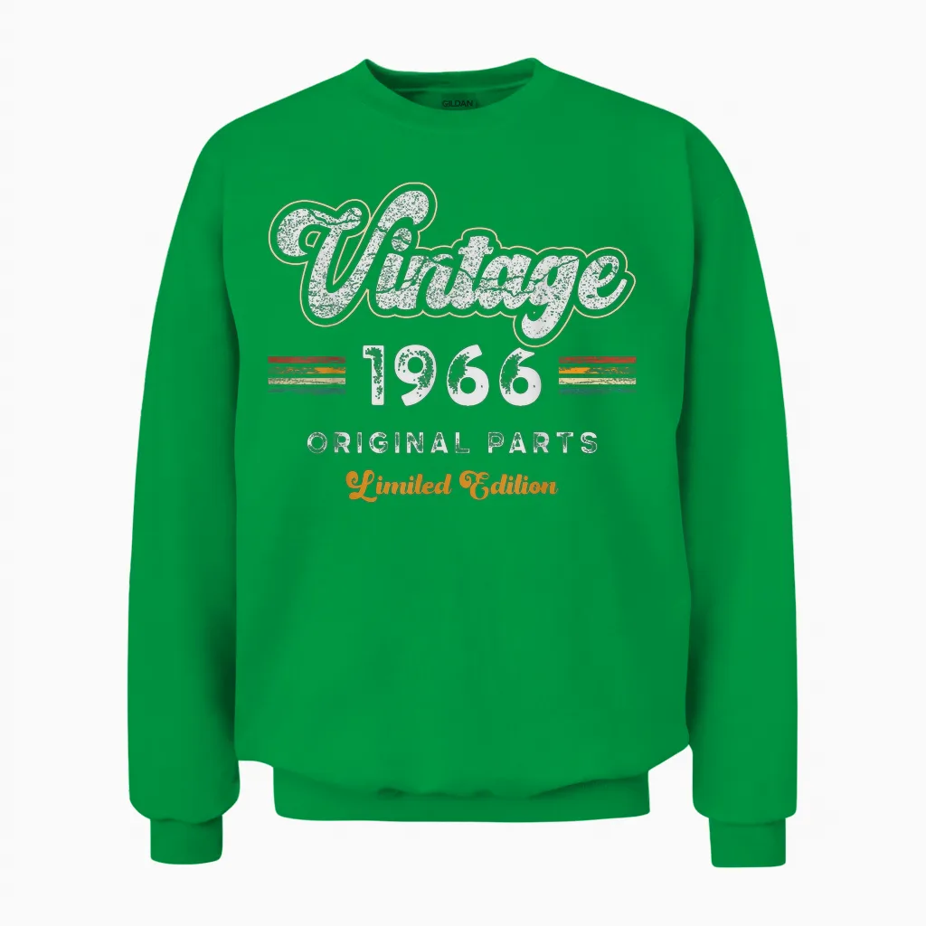 Vintage 1966 Original Parts 59th Birthday Unisex Sweatshirt in Irish Green