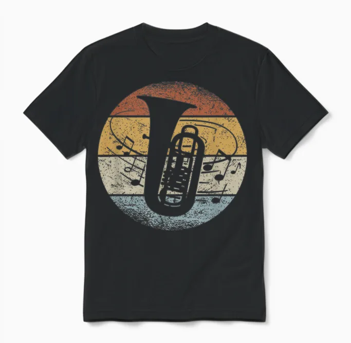 Tubist Orchester Musiker Noten Retro Tuba Unisex T-Shirt in Black