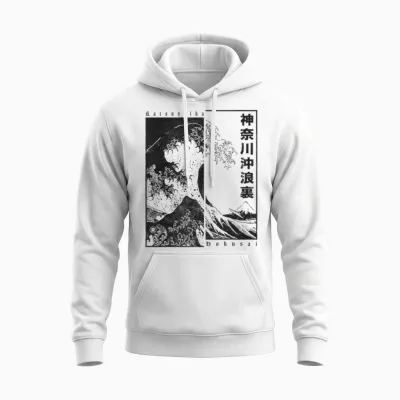 Japan Style Katsushika Hokusai the Great Wave off Kanagawa T-Shirt, White Unisex Hoodie - White