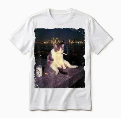 Cigarette Kitten Funny Smoking Cat Meme Stupid Brainrot Unisex T-Shirt - White