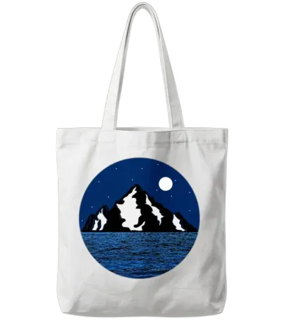 Mountain at Night and Ocean Landscape Tote Bags - White