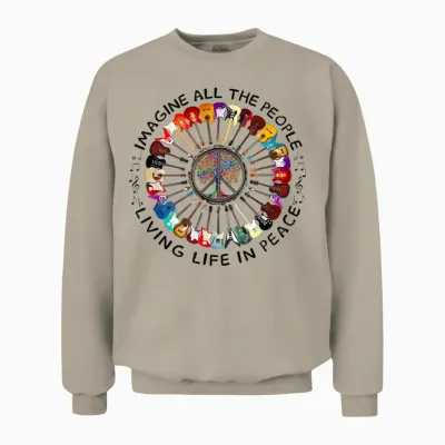 Imagine Hippie People Living Life in Peace and Love Unisex Sweatshirt - Sand