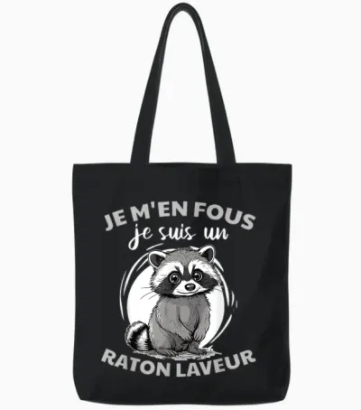 Je M'en Fous Je Suis Un Raccoon - Cute Raccoon T-Shirt, Black, S Tote Bags - Black