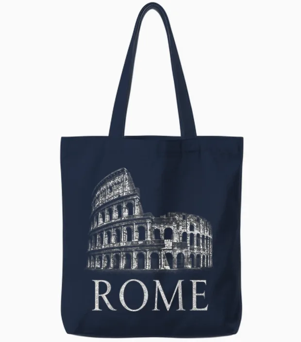 Colosseum Rome Italy Historical Monument Travel Ancient Tote Bags in Navy