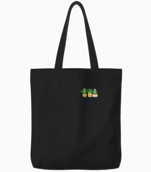 Cactus, Cactus Pocket, Plant Lover, Minimalist Tote Bags in Black