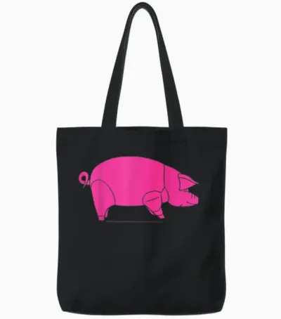 Pink Floyd Animal Icône Cochon Rose Inspiré Tote Bags - Black
