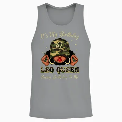 Leo Queen Black Woman with Cap Camo It's My Birthday Unisex Tank Top - Sport Grey