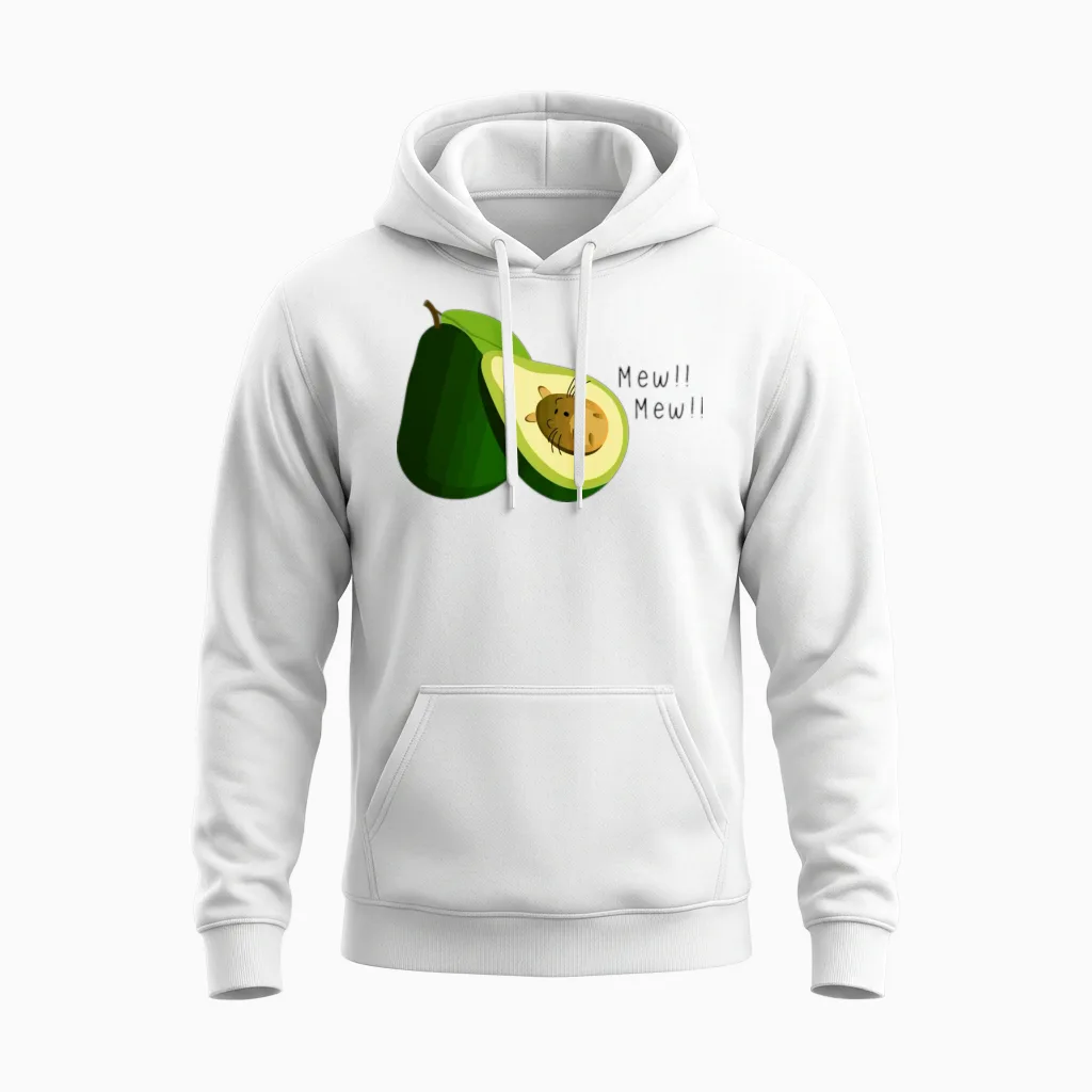 Funny Cat Avocado Lovers Gift Unisex Hoodie in White