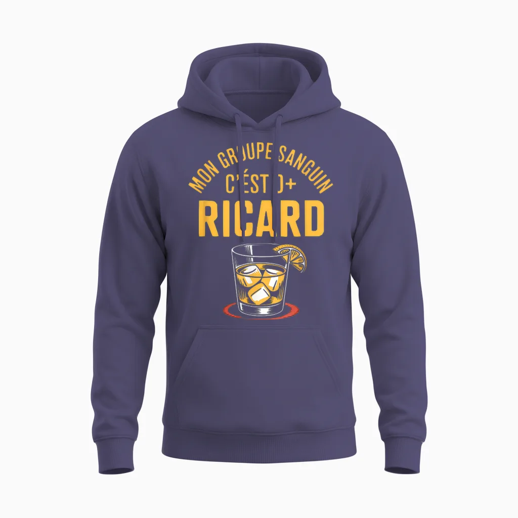 Mon Groupe Sanguin C'est Ricard Unisex Hoodie in Heather Sport Dark Navy