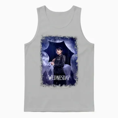 Wednesday Black Umbrella Under the Rain Real Photo Portrait T-Shirt, Black Unisex Tank Top - Ash