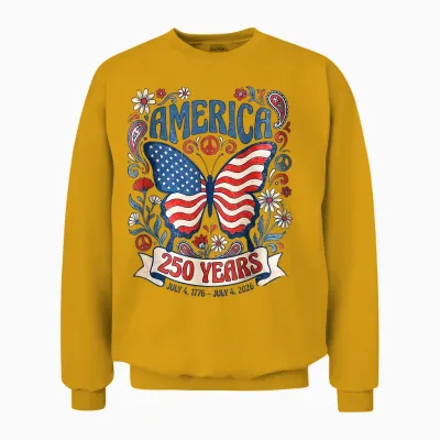 Drapeau Américain 250e Anniversaire 4 Juillet Papillon Usa 250 Unisex Sweatshirt - Gold