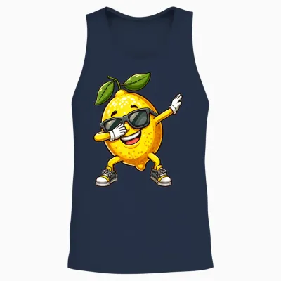Dabbing Yellow Lemon Funny Lemon with Lemon Motif T-Shirt, Black Unisex Tank Top - Navy
