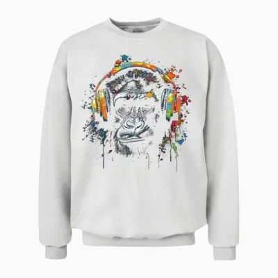 Affe Musik Bunte Musiker Tier Thema Tier Dschungel Kunst Affe Unisex Sweatshirt - White