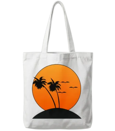 Sunset with Palm Trees Retro Tote Bags - White