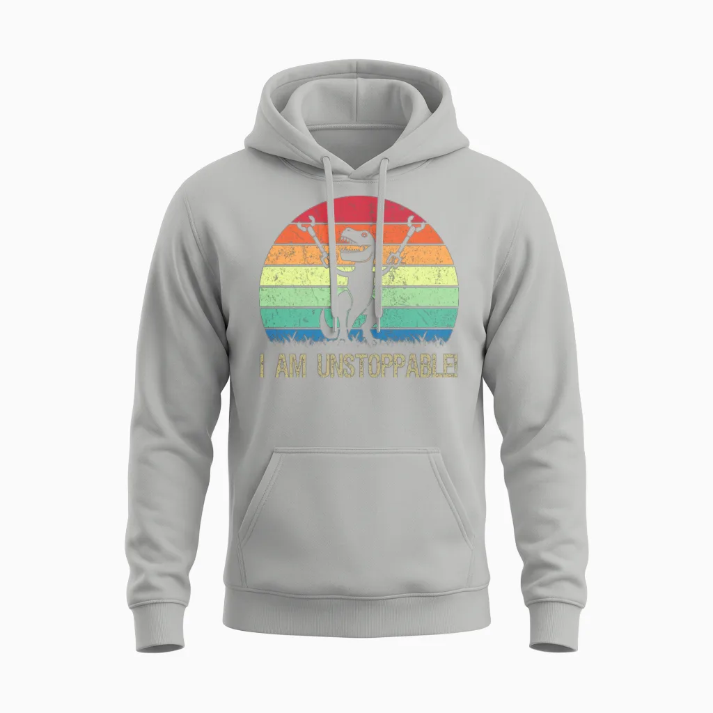 I'm Unstoppable T Rex with Trash Grabber Pickup Unisex Hoodie in Ash