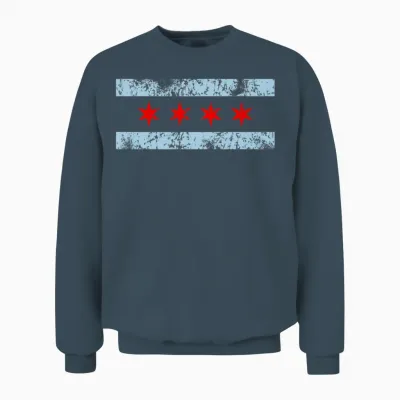 Chicago Flag Retro Distressed Unisex Sweatshirt - Dark Heather