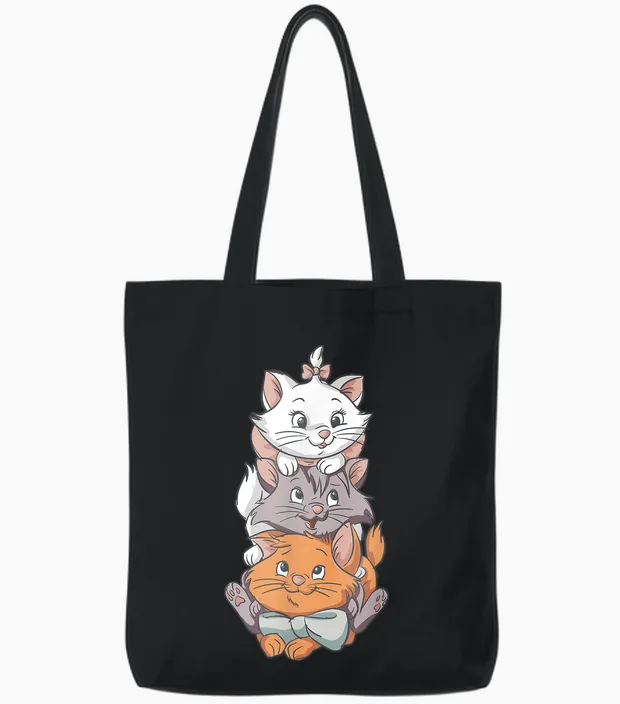 Aristocats Cute Cats T-Shirt, Black, S Tote Bags in Black