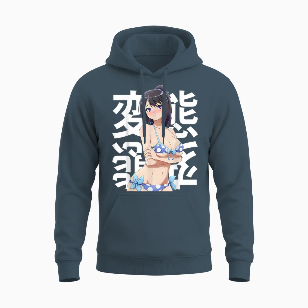 Anime Shy Kawaii Lewd Waifu Otaku Japonais Summer Soumis Unisex Hoodie in Dark Heather