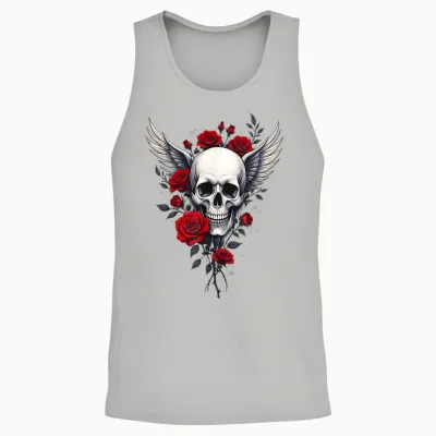 Skull, Wings & Roses Red Skull Gothic Rock Dark Unisex Tank Top - Ash